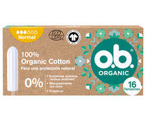 Tampones normal sin perfume, fabricados con algodón 100% orgánico O.B. Organic 16 uds.