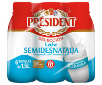 Leche semidesnatada de vaca de origen 100% español PRÉSIDENT 6 x 1.5 l.