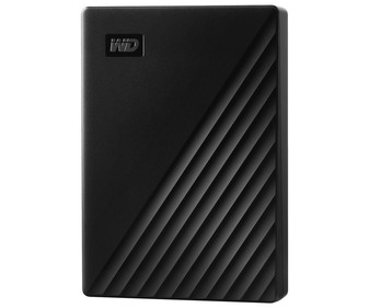 Disco duro externo 5TB WD My Passport negro, tamaño 2,5, conexión USB 3.0.