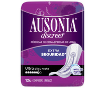 Compresas ultra día y noche, para pérdidas de orina severas AUSONIA Discreet 12 uds.