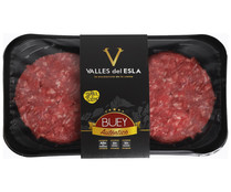 Bandeja con burger meat de carne de buey 100% certificada VALLES DEL ESLA 2 x 150 g.