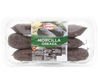 Morcilla oreada de primera, elaborada sin gluten SERRANO 320 g. Morcilla oreada de primera, elaborada sin gluten SERRANO 320 g.