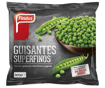 Guisantes superfinos seleccionados y congelados en pocas horas FINDUS 400 g. Guisantes superfinos seleccionados y congelados en pocas horas FINDUS 400 g.