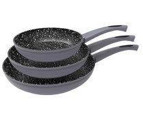Set de 3 sartenes de aluminio forjado aptas para inducción, 20, 24 y 28 cm, ACTUEL.