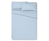 Juego de sábanas de 135cm., diseño flores azules, 48% algodón, ACTUEL.