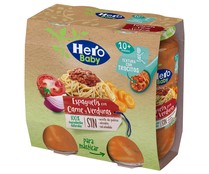 Tarritos de espaguetis con carne y verduras (textura con trocitos), a partir de 10 meses HERO 2 x 235 g.