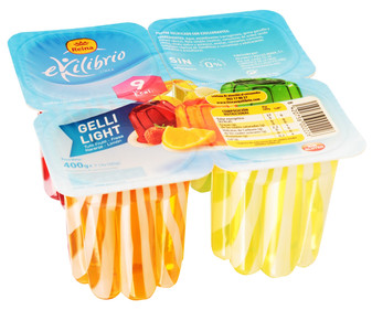 Gelatina sin azúcares y 0% materia grasa, de tutti fruti, fresa, naranja y limón REINA Ekilibrio 4 x 100 g. Gelatina sin azúcares y 0% materia grasa, de tutti fruti, fresa, naranja y limón REINA Ekilibrio 4 x 100 g.