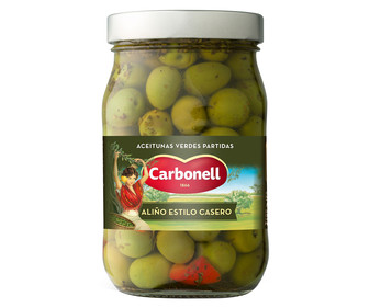 Aceitunas partidas con aliño de estilo casero CARBONELL 450 g. Aceitunas partidas con aliño de estilo casero CARBONELL 450 g.
