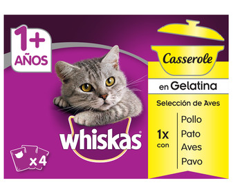 Comida para gatos húmeda selección aves WHISKAS bolsa 4 uds. 100 g.
