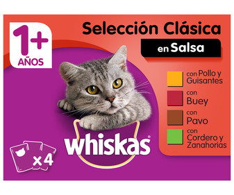 Comida para gatos con cuatro sabores diferentes WHISKAS 4 uds. 100 g.
