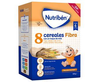 Papilla en polvo con 8 cereales y un toque de miel, a partir de 6 meses NUTRIBÉN Fibra 600 g. Papilla en polvo con 8 cereales y un toque de miel, a partir de 6 meses NUTRIBÉN Fibra 600 g.