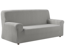 Funda de sofá bielástica color gris claro para sofás de 3 plazas, TEXTIL HOGAR.