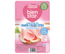 Jamón cocido reducido en sal, cortado en lonchas finas EL POZO Bienstar 115 g.