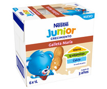 Leche de crecimiento con galleta Maria a partir de 3 años NESTLÉ Junior 6 x 1l.