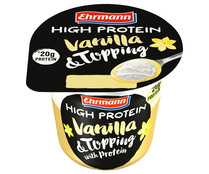 Mousse de vainilla con topping y alto contenido en proteinas EHRMANN High protein 200 g.