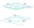 Placa inducción EDESA EIT-6328 R /A, 3 zonas de cocción, zona grande 28cm, potencia: 7200W, control táctil,A: 59cm.