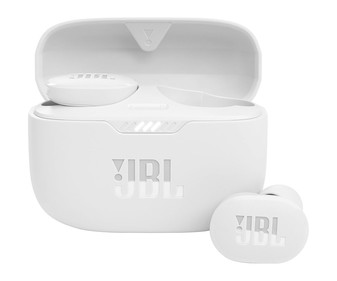 Auriculares bluetooth tipo intraditivo JBL Tune 130 NC con micrófono, cancelación de ruido, estuche de carga, color blanco.