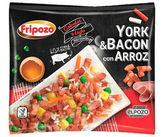 Arroz 3 delicias,con jamón y bacon, elaborado sin gluten FRIPOZO de El Pozo 400 g. Arroz 3 delicias,con jamón y bacon, elaborado sin gluten FRIPOZO de El Pozo 400 g.