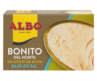 Bonito del norte en aceite de oliva con contenido reducido en sal ALBO lata de 82 g.