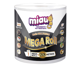 Papel cocina multiusos MIAU MEGA ROLL 100 mt. Papel cocina multiusos MIAU MEGA ROLL 100 mt.