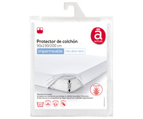 Protector impermeable para colchón de 150 centímetros, tejido rizo 70% algodón, 30% poliéster con tratamiento de aloe vera ACTUEL.