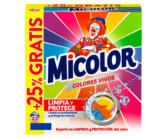 Detergente en polvo para ropa de color MICOLOR Colores Vivos, 23 lavados 1,6 L.