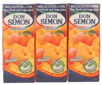 Zumo exprimido de melocotón y uva sin pulpa DON SIMON pack 3 uds x 20 cl. Zumo exprimido de melocotón y uva sin pulpa DON SIMON pack 3 uds x 20 cl.