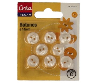 Botón abombado 14mm blanco 6 unidades Botón abombado 14mm blanco 6 unidades