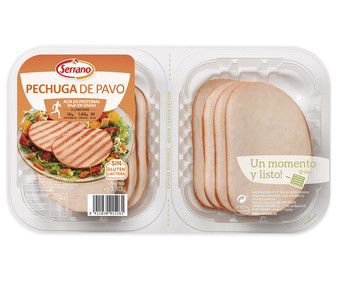 Pechuga de pavo cortada en lonchas SERRANO 330 g. Pechuga de pavo cortada en lonchas SERRANO 330 g.