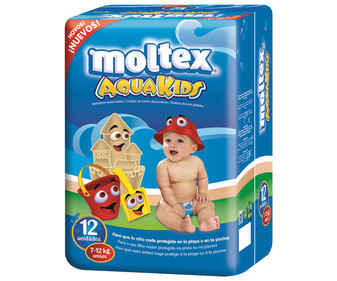 Pañales bañador talla 2, para bebés de 7 a 12 kilogramos MOLTEX Aquakids 12 uds. Pañales bañador talla 2, para bebés de 7 a 12 kilogramos MOLTEX Aquakids 12 uds.