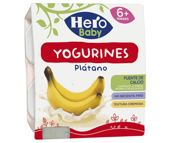 Postre lácteo de yogur con sabor a plátano, partir de 6 meses HERO BABY Yogurines 4 uds de 100 gr. Postre lácteo de yogur con sabor a plátano, partir de 6 meses HERO BABY Yogurines 4 uds de 100 gr.