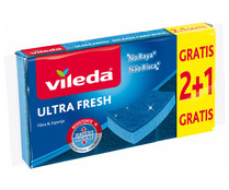 Estropajo Fibra con Esponja Ultra Fresh No Raya VILEDA 2+1 uds.