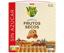 Bebida de mix de frutos secos (almendras, avellanas, nueces y anacardos), sin azúcar VIVESOY 6 x 1 l.