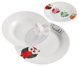 Vajilla completa de 19 piezas, 6 servicios, fabricada en porcelana, diseño de Buhos VERSA. Vajilla completa de 19 piezas, 6 servicios, fabricada en porcelana, diseño de Buhos VERSA.