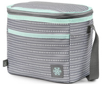 Bolsa porta alimentos color gris con ribete azul y asa bandolera, ACTUEL.