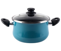 Cacerola alta de acero con tapa de vidrio e interior antiadherente, apta para inducción, 24 centímetros, Country MAGEFESA.