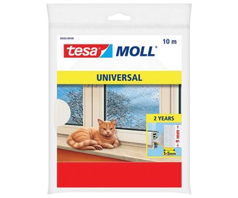 Burlete aislante de espuma universal, 10 m x 9 mm, color blanco, TESA TesaMoll.