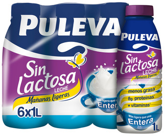 Leche entera de vaca, sin lactosa PULEVA Mañanas ligeras 6 x 1l. Leche entera de vaca, sin lactosa PULEVA Mañanas ligeras 6 x 1l.