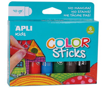 Pack de 6 témperas de colores en barra, Color Sticks APLI KIDS. Pack de 6 témperas de colores en barra, Color Sticks APLI KIDS.