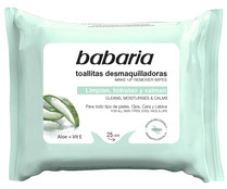 Toallitas desmaquillantes con aloe vera y vitamina E, para todo tipo de pieles BABARIA 25 uds.
