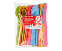 Set de 18 cubiertos de plástico con mango plano, STOR Picnic.