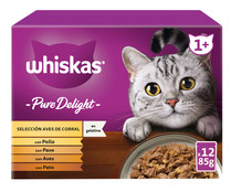 Pienso húmedo para gatos selección aves de corral WHISKAS puré delight 12x85 gr.