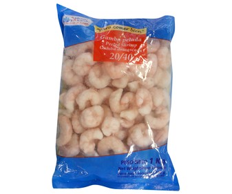 Gambas crudas peladas grandes 20/40 piezas CONFREMAR bolsa de 750 grs. Gambas crudas peladas grandes 20/40 piezas CONFREMAR bolsa de 750 grs.