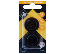 Botón negro para traje de hombre, set de 2 unidades, diámetro: 25mm, STYLE. Botón negro para traje de hombre, set de 2 unidades, diámetro: 25mm, STYLE.