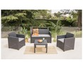 Conjunto de muebles de jardín o porche 4 piezas con sofá 2 plazas, 2 sillones y 1 mesa de resina color negro, incluye cojines, Alabama ALLIBERT.