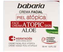 Crema facial hidratante con aloe vera, para pieles atópicas BABARIA 50 ml.