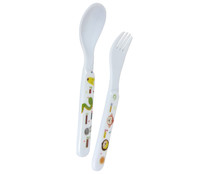 Set de cuchara y tenedor infantiles fabricados en melamina, diseño África HM.