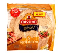 Tortillas de trigo con espelta y avena especiales para hacer wraps MISSION 370 g.