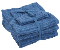 Juego de 5 toallas de canalé, 100% algodón, densidad de 400g/m², color azul, ACTUEL.