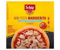 Mini pizzas margarita cocidas en horno de piedra, ultracongeladas y sin gluten SCHÄR 4 x 70 g.